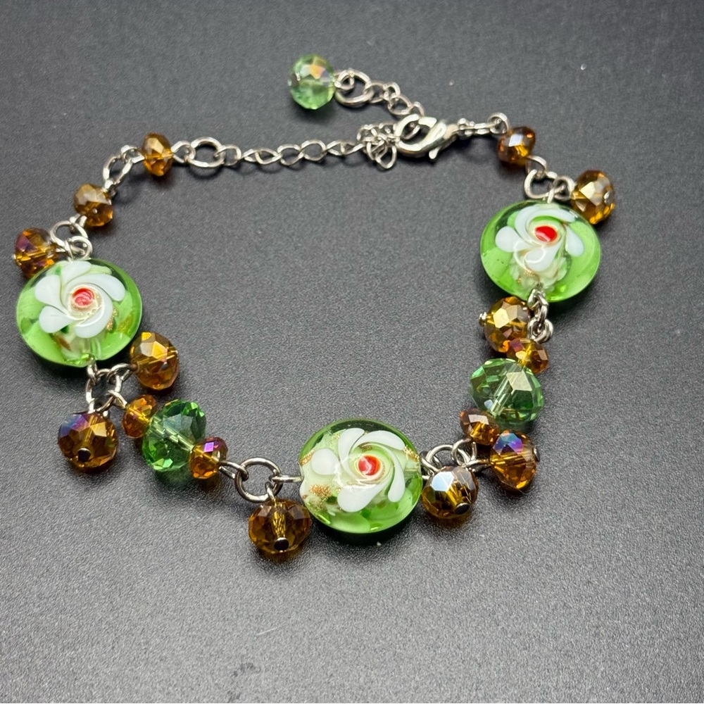 Floral Art Glass Beaded Bracelet